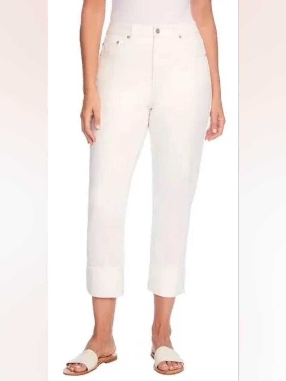 Frye Off White Cuffed Cropped High Rise Jeans Size 6/28